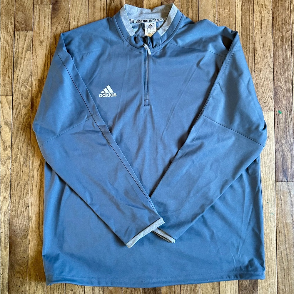 adidas Baseball Dugout Cage Jacket XL EUC Gray Quarter-Zip Pullover